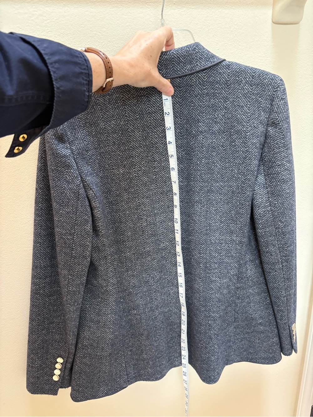 Ann Taylor Navy and Gray Herringbone Single-Button Blazer - Picture 5 of 11